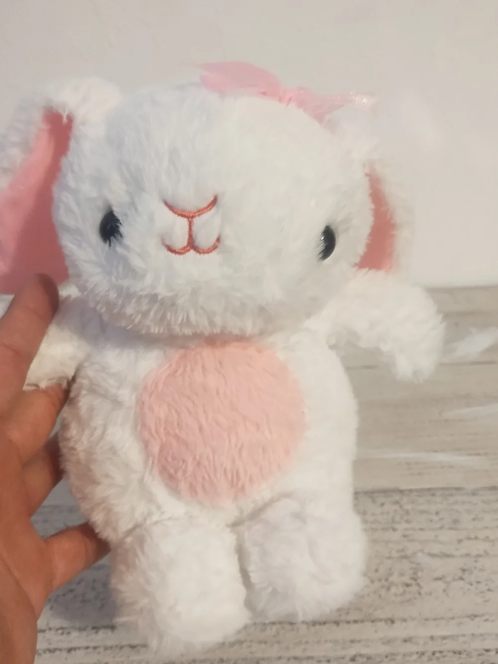 Cute White Bunny Rabbit Plush Stuffed Animal with Pink Bow